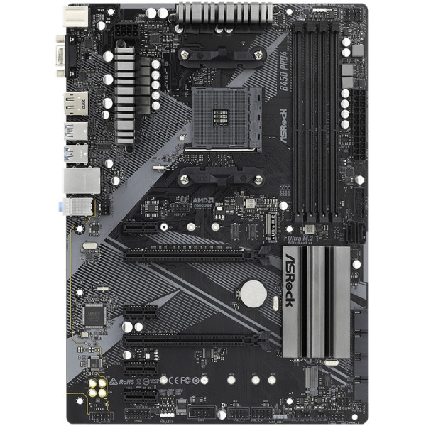 ASRock B450 PRO4 R2.0 (AM4/B450, 4*DDR4, PCIex16, DP, HDMI, VGA, 6xSATAІІІ, M.2,GLan, 8ch, ATX)