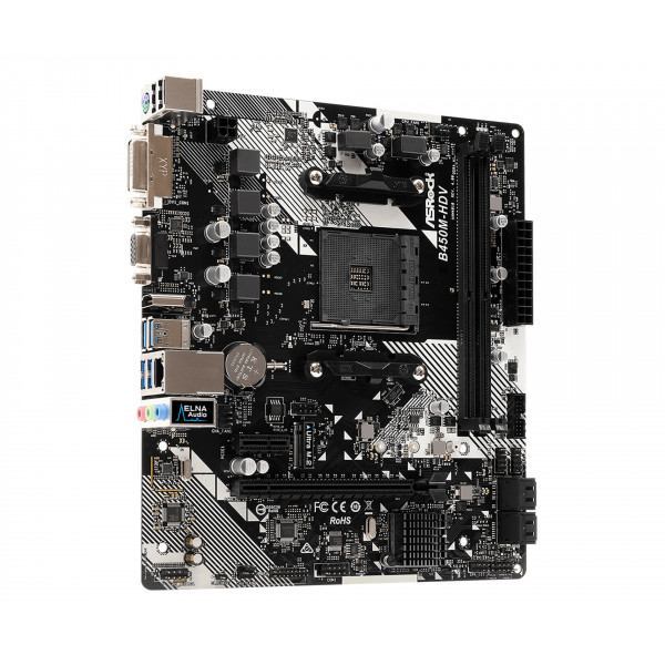 ASRock B450M-HDV R4.0 (AM4/B450, 2*DDR4, PCIex16, DVI-D/HDMI/VGA, 4xSATAІІІ, M.2, GLan, 8ch, mATX)