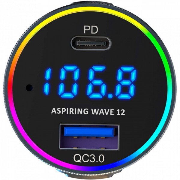 автомобільний FM-трансміттер Aspiring Wave 12 48W PD LED/Bluetooth/microSD/QC3.0,USB-C 30W