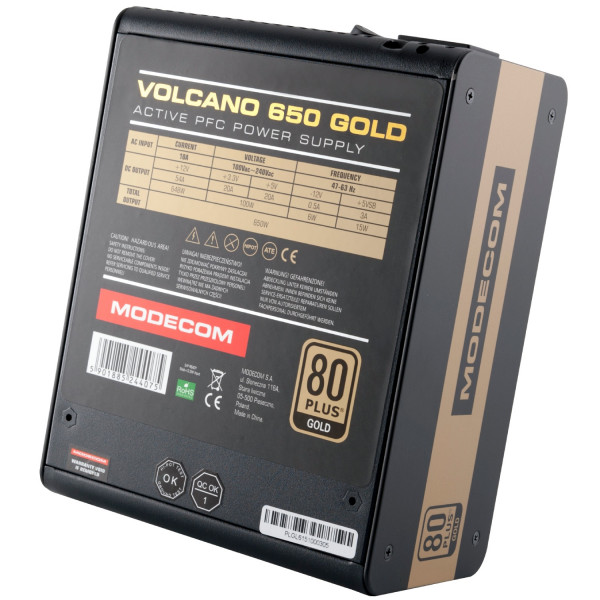 БЖ 650W Modecom VOLCANO 650 GOLD, 120mm, MODULAR, 80+ Gold, Retail Box