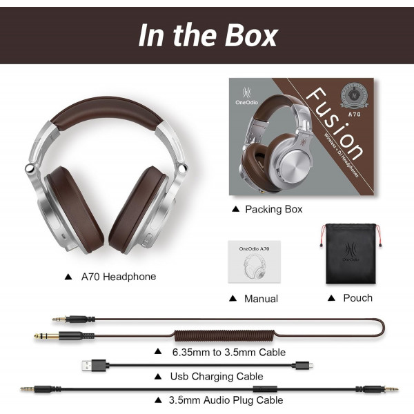 Гарнітура OneOdio Fusion A70, Bluetooth+3,5мм/6,35мм, Silver Brown
