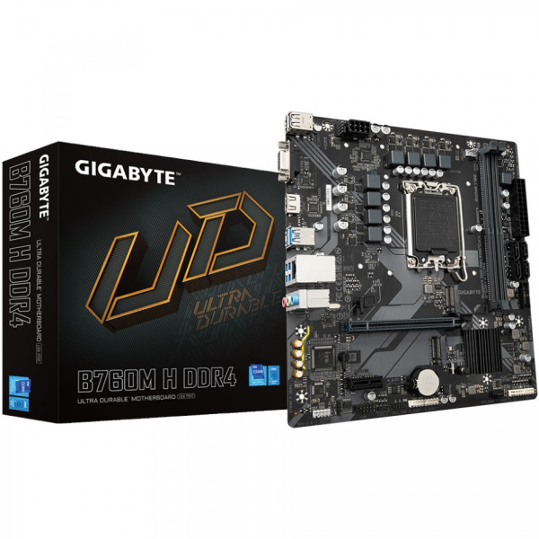 Gigabyte B760M H DDR4 (1700/B760, 2*DDR4, 2хM.2, PCIex16, VGA , HDMI, 1GbE LAN, mATX)
