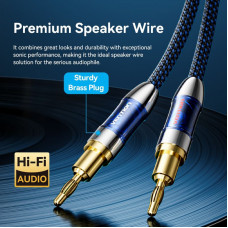 HiFi Audio Speaker Cable 2.0м,Banana 2xM/M,4N OFC Silver, Gold-Plated,TPE + обплетення,Vention
