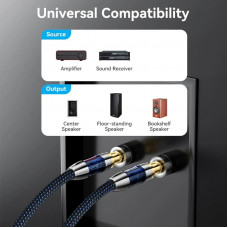 HiFi Audio Speaker Cable 2.0м,Banana 2xM/M,4N OFC Silver, Gold-Plated,TPE + обплетення,Vention