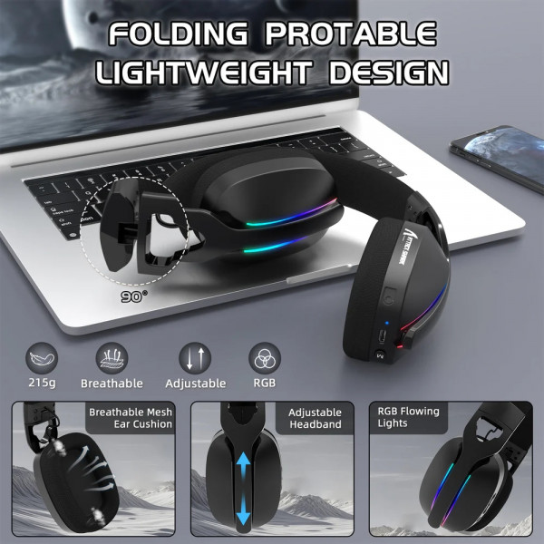 Ігрова гарнітура Attack Shark L90 Wireless,2.4GHz/Bluetooth/3.5mm PS4/PS5/Switch/Xbox/Mac/PC Black
