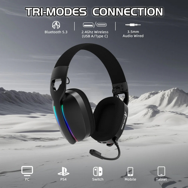 Ігрова гарнітура Attack Shark L90 Wireless,2.4GHz/Bluetooth/3.5mm PS4/PS5/Switch/Xbox/Mac/PC Black