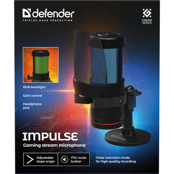 Ігровий стрім мікрофон Defender Impulse GMC 400 USB, RGB, 2.0 м