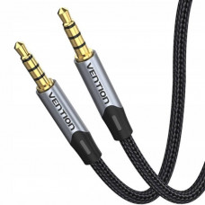 Кабель AUX Audio TRS M/M, 1.0м, сірий, обплетення, Vention