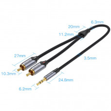 Кабель AUX Audio TRS - RCAx2 M/M 1.5 м, Gold-Plated, Aluminum alloy, чорний, Vention