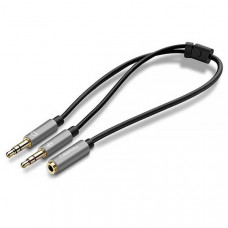 Кабель AUX Audio TRSx2 M/M 20см UGREEN Aluminum Case AV140 Чорний