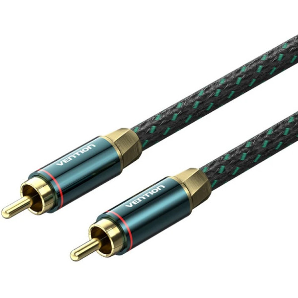 Кабель AUX coaxial HiFi RCA M/M 8.0м OFC Silver, Zinc alloy, зелений, Vention
