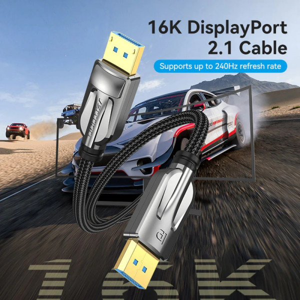 Кабель DisplayPort M - M 3.0м,V2.1, 16K 30 Гц, обплетення, чорний Vention