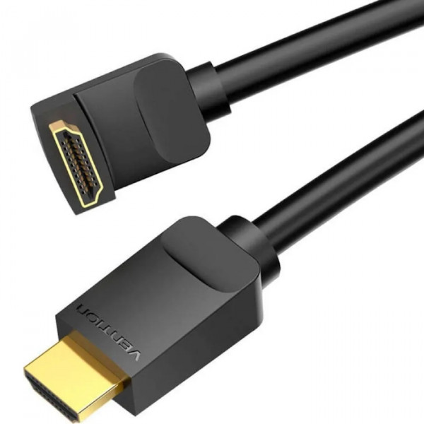 Кабель HDMI M - M, 1.5м, V2.0, 4K 60Гц, кут 90°, PVC, чорний Vention