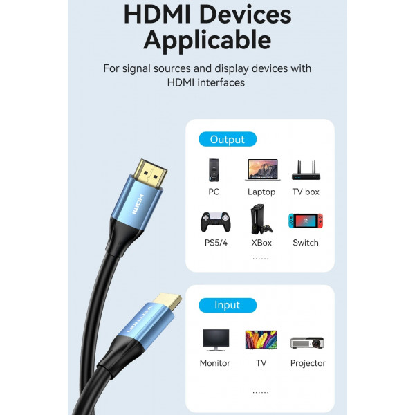Кабель HDMI M - M, 10.0м, V2.0, 4K 60Гц, Aluminum Alloy Blue Vention