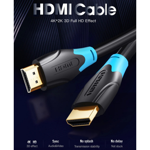 Кабель HDMI M - M, 15.0м, V2.0, 4K/HD 60Гц, PVC type, чорний, Vention