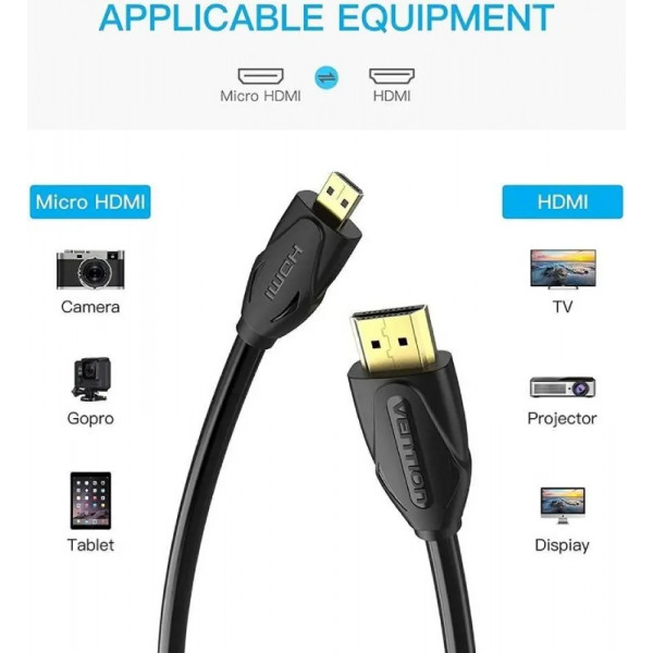 Кабель HDMI M - Micro M, 3.0 м, V2.0 4K 60Гц 18Gbps HDR Dolby, PVC Vention