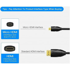 Кабель HDMI M - Micro M, 3.0 м, V2.0 4K 60Гц 18Gbps HDR Dolby, PVC Vention