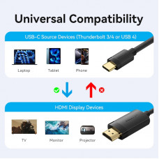 Кабель USB 2.0 Type-C M - HDMI M, 2.0m 4K 60 Гц PVC Black Vention