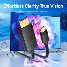 Кабель USB 2.0 Type-C M - HDMI M, 2.0m 4K 60 Гц PVC Black Vention