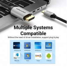Кабель USB 3.1 Type-C M - DisplayPort M, 1.0м v.1.4 4K60Hz Aluminum Alloy чорний Vention