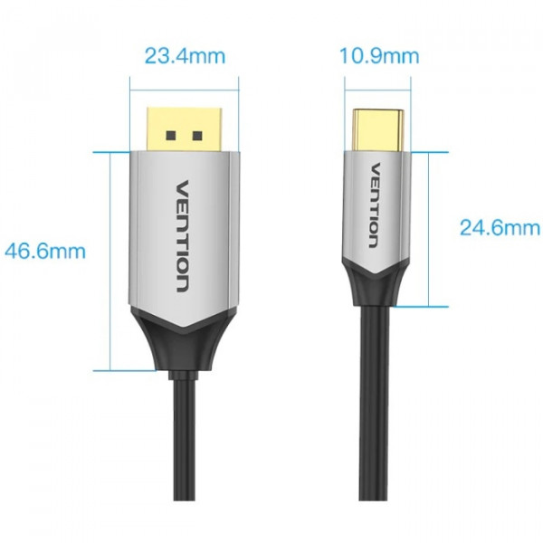 Кабель USB 3.1 Type-C M - DisplayPort M, 1.0м v.1.4 4K60Hz Aluminum Alloy чорний Vention