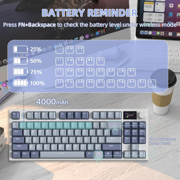 Клавіатура ігрова механічна Attack Shark K86 87кл.RGB,Wireless, Blue Whale перемикачі,Moonlit Night