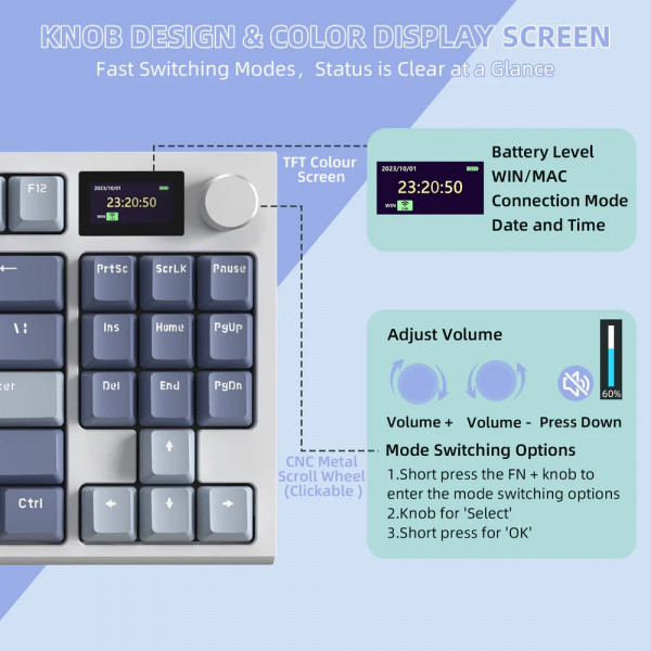 Клавіатура ігрова механічна Attack Shark K86 87кл.RGB,Wireless, Blue Whale перемикачі,Moonlit Night