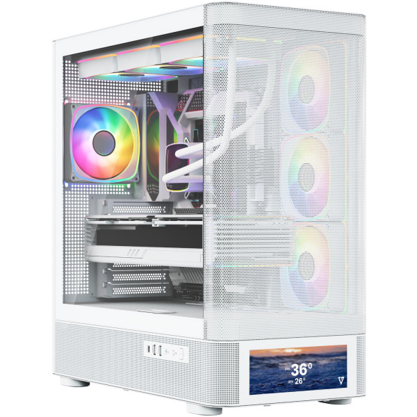 Корпус Modecom VOLCANO AQ500 ARGB MIDI FRONT LCD 6,2”, 4x120mm fans WHITE без БЖ ATX
