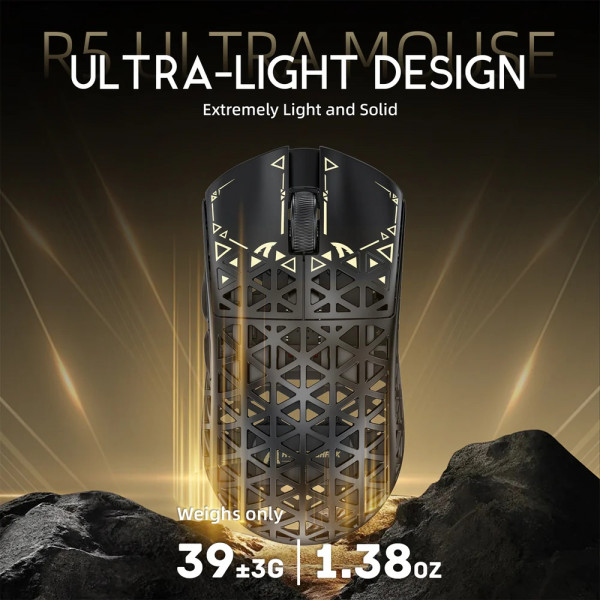 Мишка Attack Shark R5 Ultra, Wireless, PAW3950MAX сенсор, 42000dpi., 6кн., Black