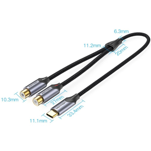 Перехідник Audio Type-C М -> 2RCA F 0,5м чорний Vention