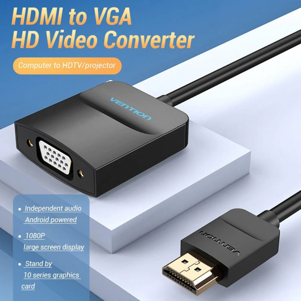 Перехідник HDMI M -> VGA F, 1080P 60Hz, кабель 0,15м, Vention чорний