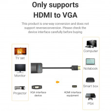 Перехідник HDMI M -> VGA F, 1080P 60Hz, кабель 0,15м, Vention чорний
