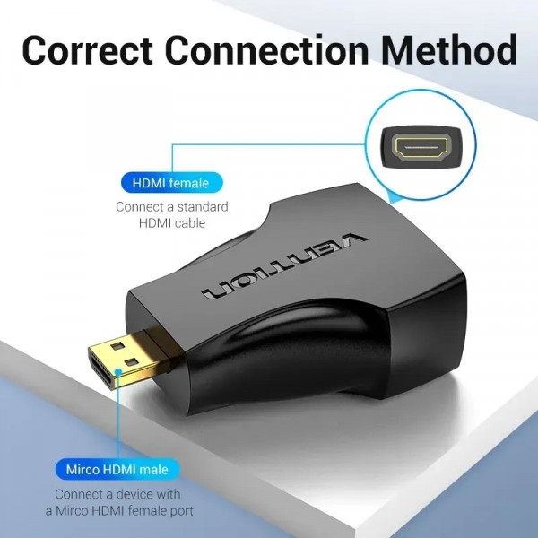 Перехідник Micro HDMI M - HDMI F, PVC, чорний Vention