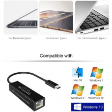Перехідник USB 3.1 Type-C -> Ethernet RJ45 1000Mb 0,15 м, Choetech чорний