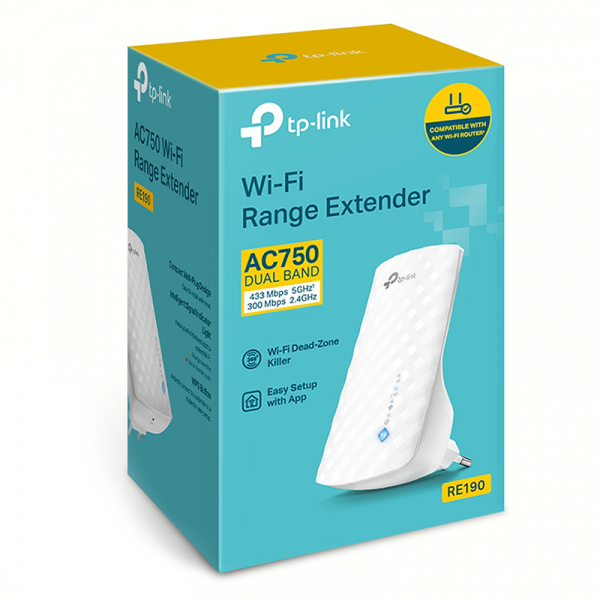 Підсилювач Wi-Fi сигналу TP-Link RE190 802.11b/g/n, 2.4/5 ГГц, AC750, 1хFE LAN