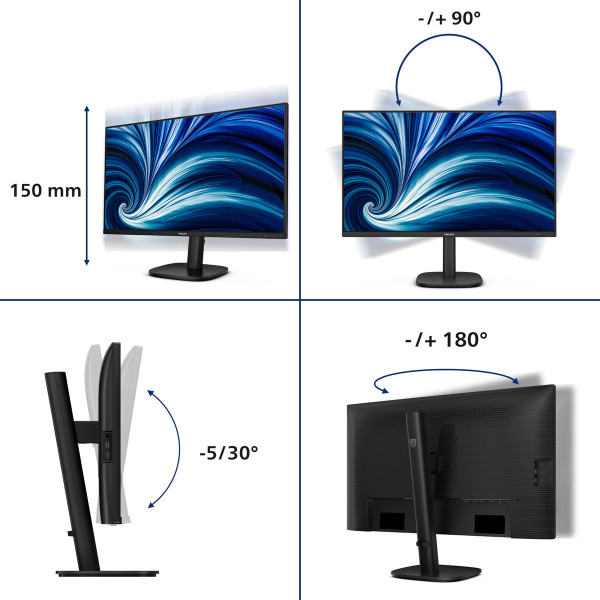 TFT 27" Philips 27B2U3601, QHD, IPS, 120Гц, HDMI, DP, USB-C, RJ-45, USB-hub, HAS,Pivot, кол., чорний
