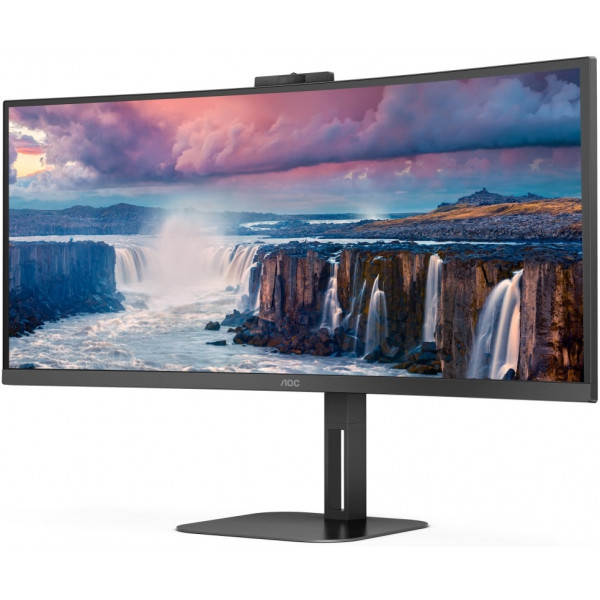 TFT 34" AOC CU34V5CW/BK, WQHD, VA, 100Гц, 1 мс, вигнутий, HDMI, DP, USB-C, USB-hub, webcam, колонки
