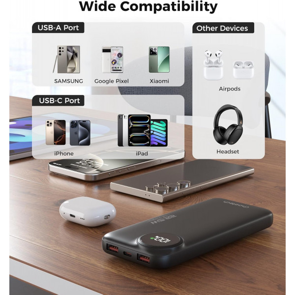 УМБ Choetech 10000mAh 22,5W PD 2xUSB-A, USB-C чорна