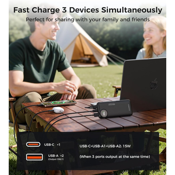 УМБ Choetech 10000mAh 22,5W PD 2xUSB-A, USB-C чорна