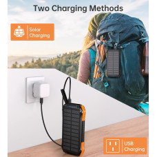 УМБ Choetech 10000mAh 2xUSB-A,1xUSB-C,solar panel, Qi-5W Black-Orange
