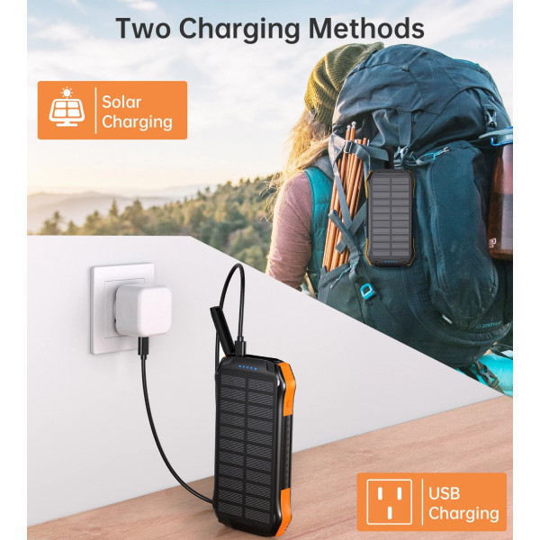 УМБ Choetech 10000mAh 2xUSB-A,1xUSB-C,solar panel, Qi-5W Black-Orange