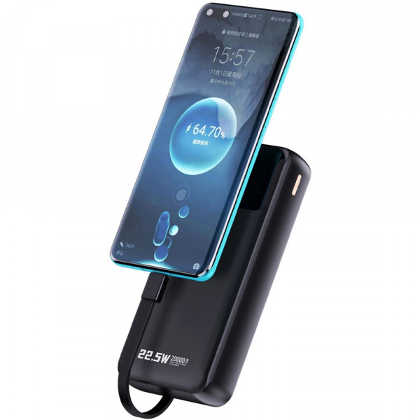 УМБ Dudao 20000mAh K15 Pro 22,5W PD USB-A,USB-C In/Out,with built-in USB-C/Lightning cables Black