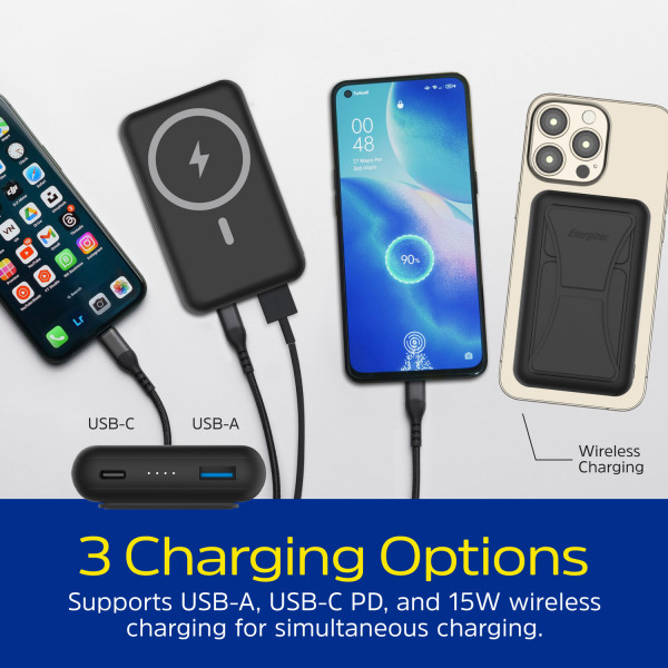 УМБ Energizer Magnetic Wireless 10000mAh 22.5W PD USB-A, USB-C In/Out, Black