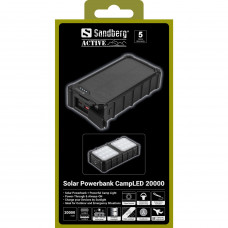УМБ сонячна Sandberg 20000mAh 22,5W PD Solar Powerbank CampLED, USB-A,2xUSB-C In/Out, Powerful light