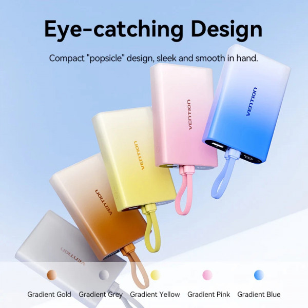 УМБ Vention 10000 mAh 22,5W PD, USB-A, USB-C In/Out, Lightning In/Out, Yellow