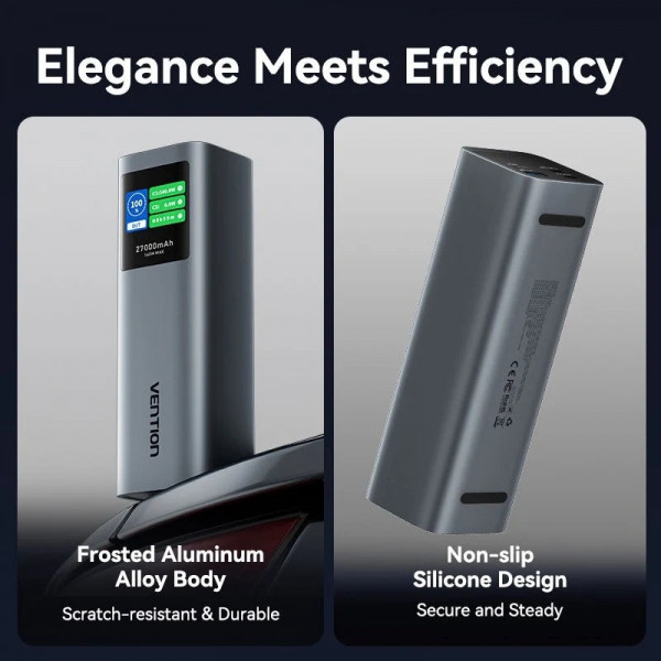 УМБ Vention 27000mAh 140W PD3.1, USB-A, 2xUSB-C, LED Display, Gray