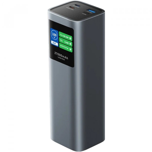 УМБ Vention 27000mAh 140W PD3.1, USB-A, 2xUSB-C, LED Display, Gray