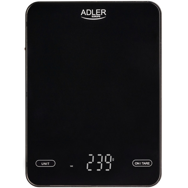 Ваги кухонні Adler AD 3177 black електронні/ 10кг/ г; мл, унція/ USB type C/ автовимкнення/ скло