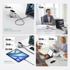 Зарядний пристрій 4xUSB 140W GaN (3хUSB-C+USB-A) + USB-C cable М-М White Vention
