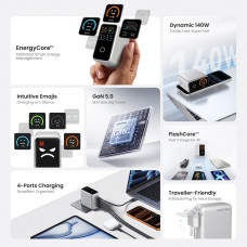 Зарядний пристрій 4xUSB 140W GaN (3хUSB-C+USB-A) + USB-C cable М-М White Vention